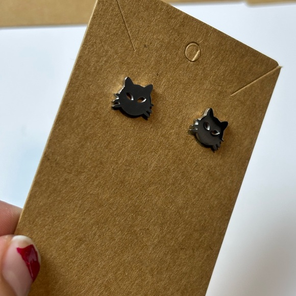 Cat Earrings - Stainless Steel, Stud-Style Women’s Earrings, Cute Cat Faces - Picture 4 of 5